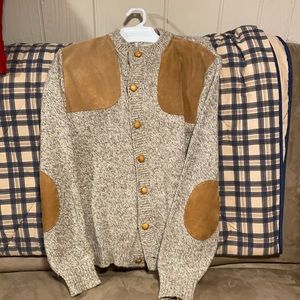 Vintage Cabelas Mens L Wool Elbow Shoulder Patch Knit Sweater Brown England